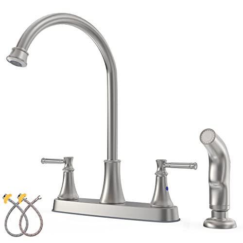 Gowin Brushed Nickel Kitchen Faucet With Side Sprayer 2 Handle High Arc 3 Or 1 